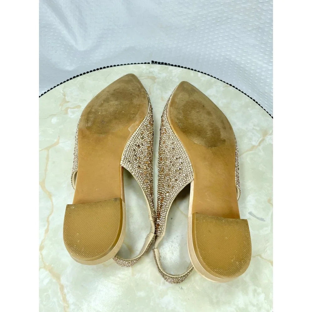 Madden Girl Devin-R Rhinestone Slingback Flats Womens 6.5 Gold Pointed Evening